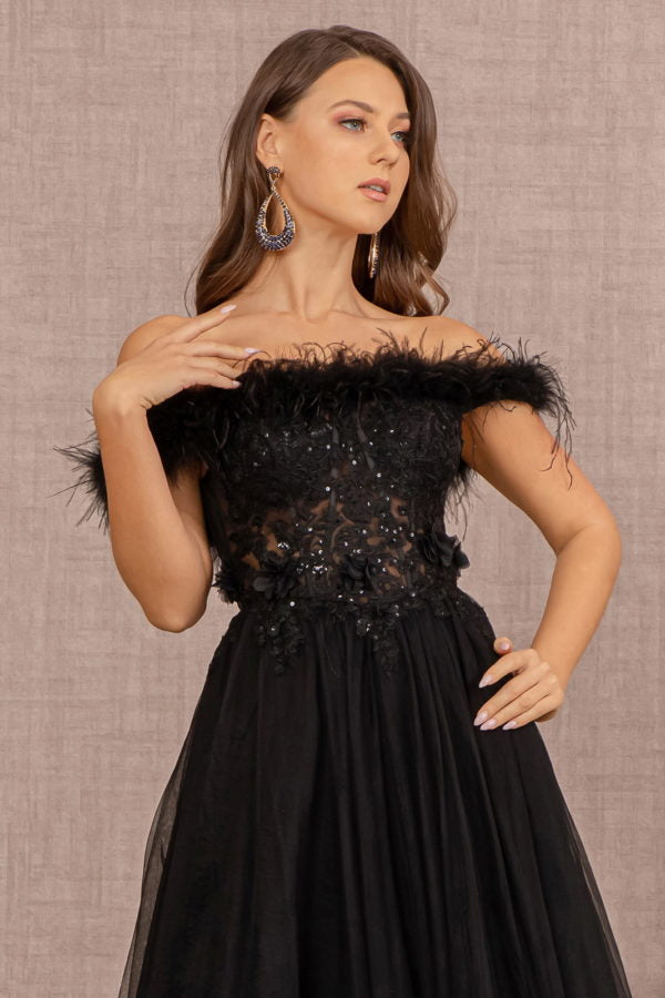 Black_3 Embroidery Sheer Front A-line Dress GL3138 - Women Formal Dress - Special Occasion-Curves