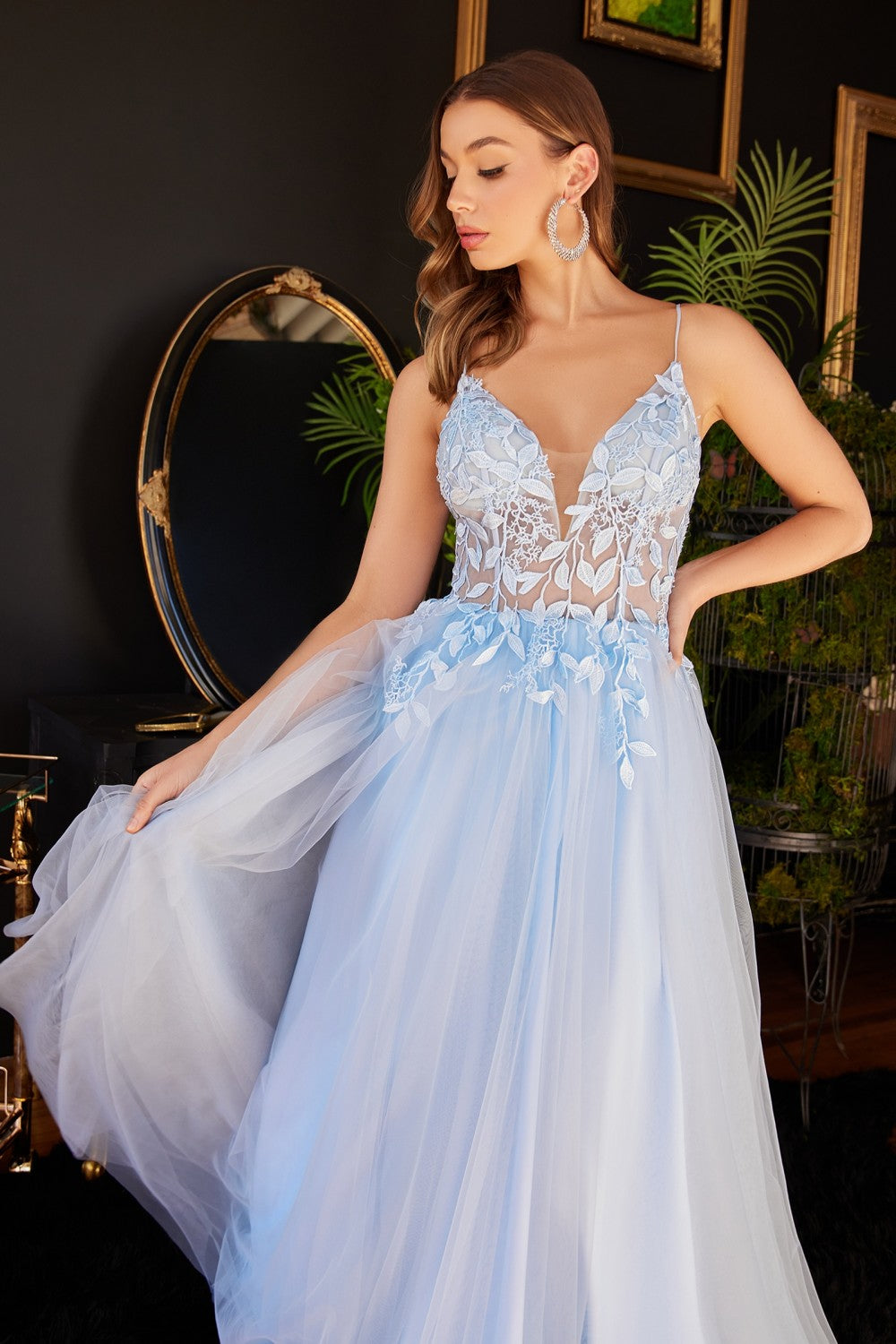 Blue_1 A-Line Layered Tulle Gown CD2214 - Women Evening Formal Gown - Special Occasion