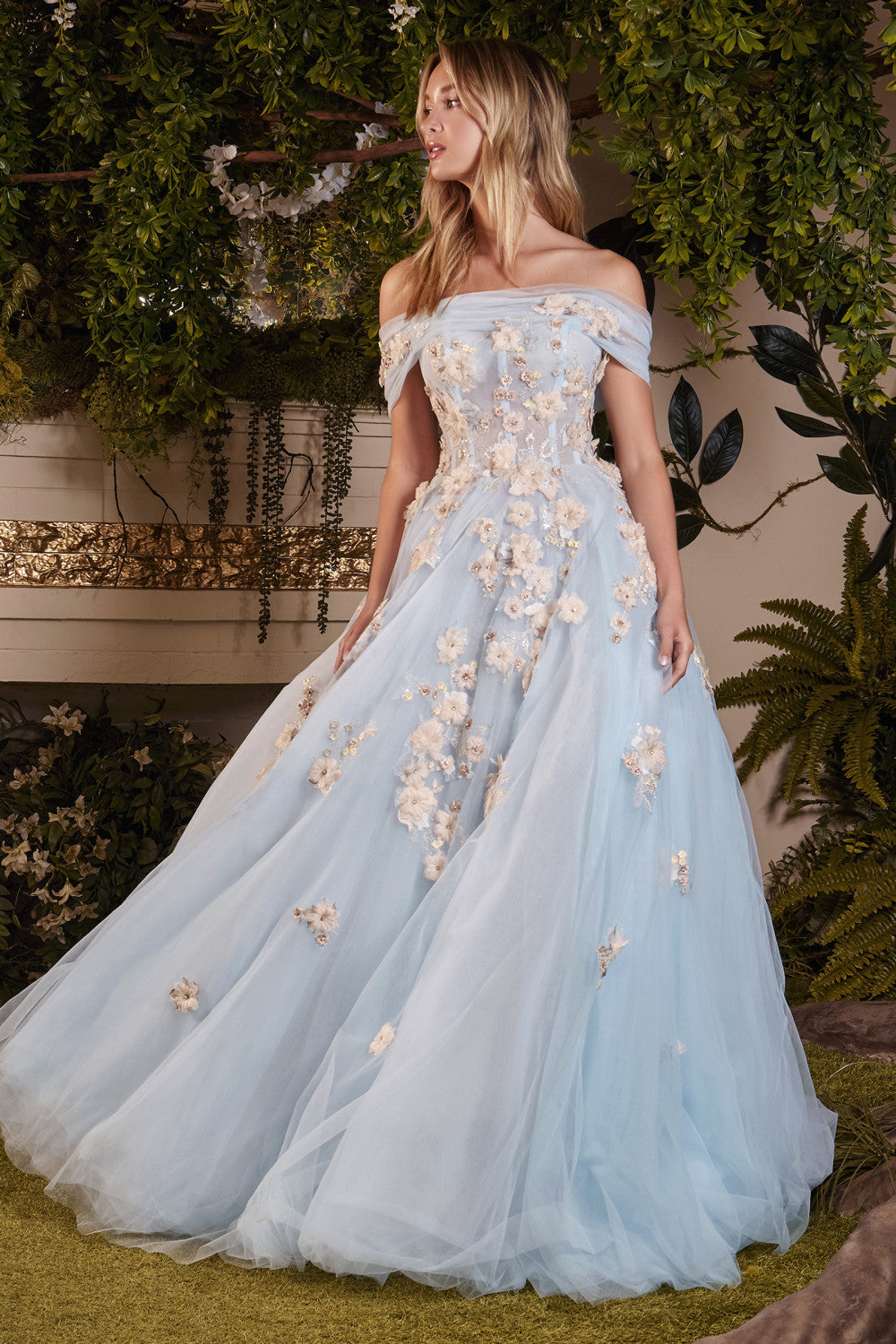 Blue_2 Floral Embellished Off-Shoulder Gown A1048 - Special Occasion