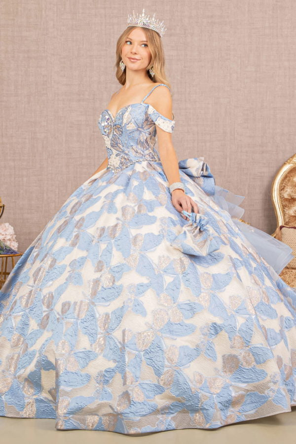 Blue_2 Glitter Cut-Away Shoulder Sweetheart Neck Quinceanera Dress - GL3174