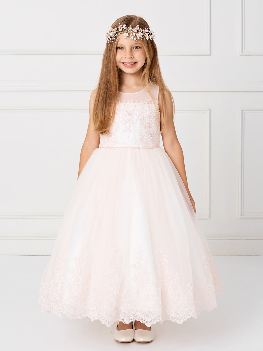 Blush Girl Dress with Illusion Neckline Bodice - AS5801