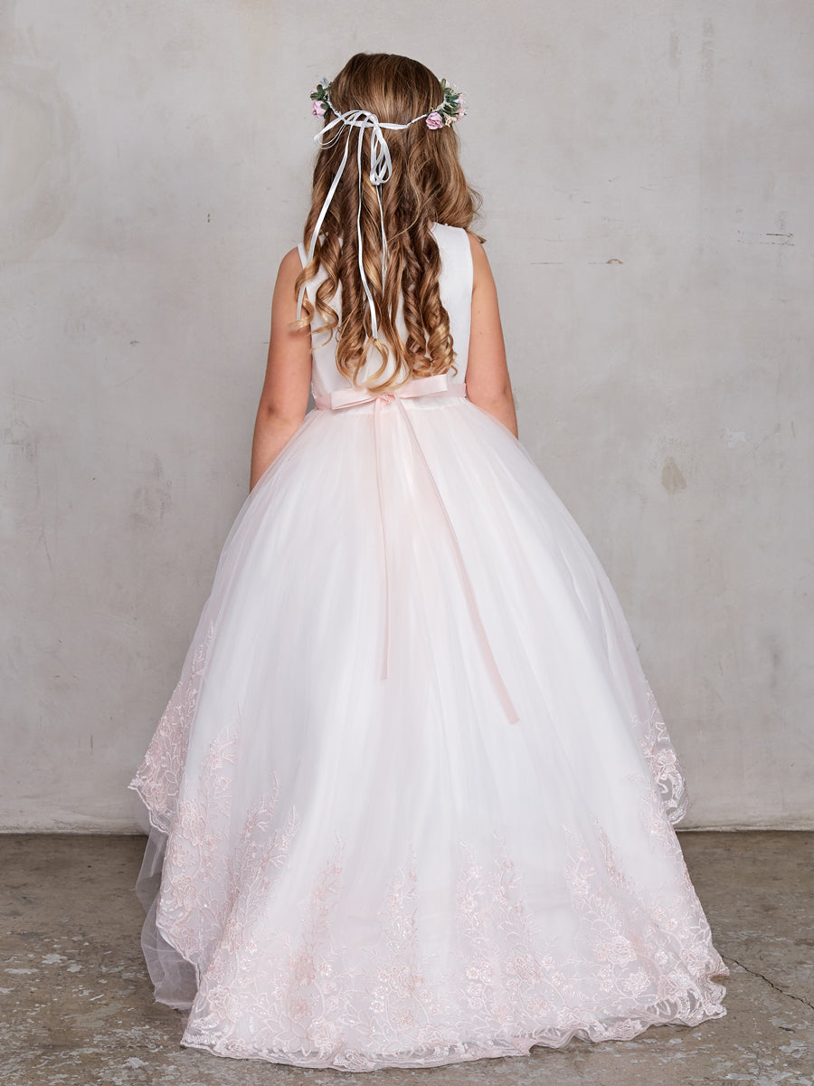 Blush_1 Girl Dress with Beautiful Illusion Neckline Dress - AS5797