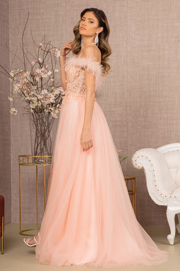 Blush_2 Embroidery Sheer Front A-line Dress GL3138 - Women Formal Dress - Special Occasion-Curves