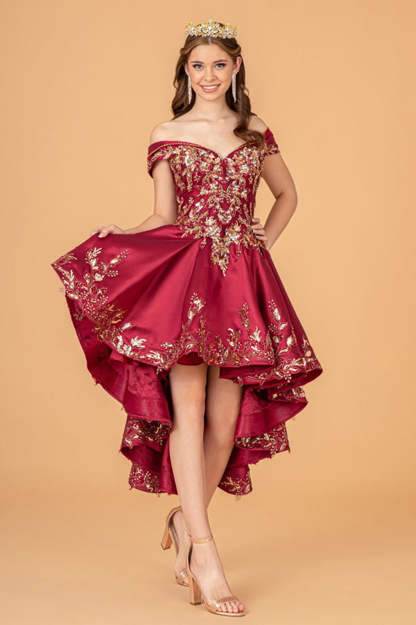 Burgundy-gold_3 GL3098 - Satin Off-Shoulder Sweetheart Neckline Quinceanera Dress