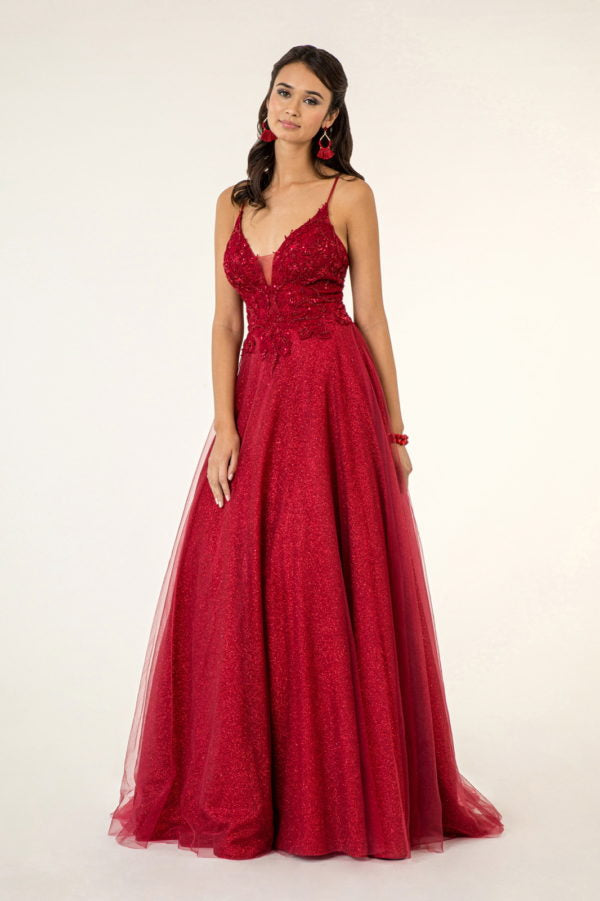 Burgundy Embroidery Spaghetti Strap A-Line Women Bridal Gown - GL1917 GLS