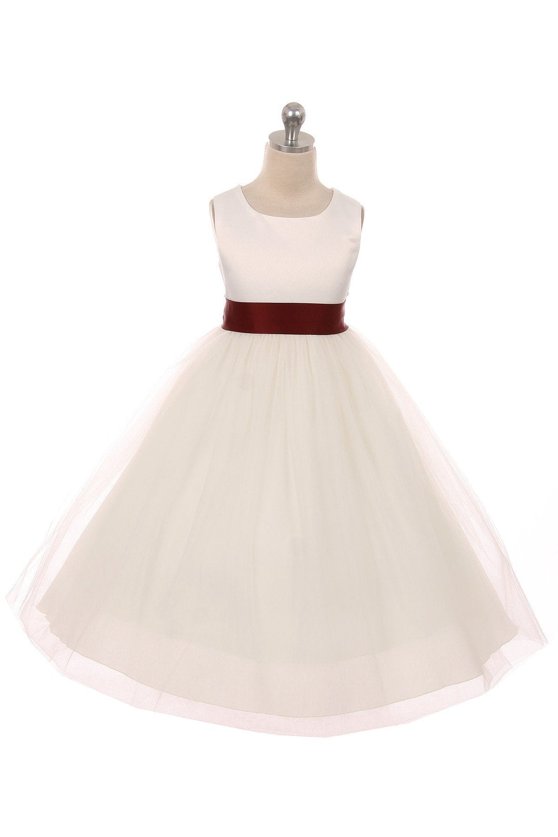 Burgundy Girl Dress - Ivory Satin Sash Bow Girl Dress - AS411 Kids Dream