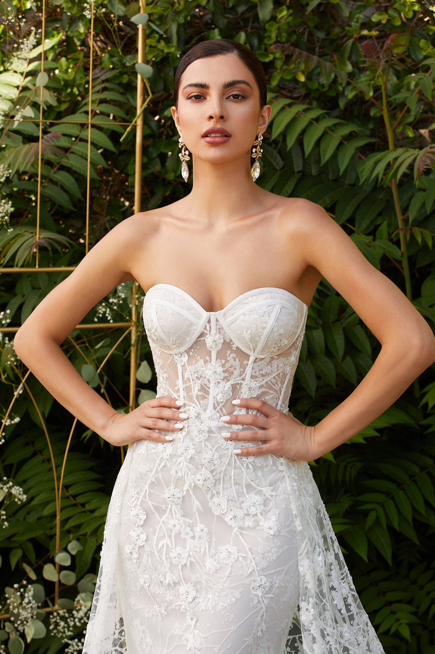 Strapless Fitted Floral Bridal Gown with Overskirt by Andrea and Leo Couture - CB046W