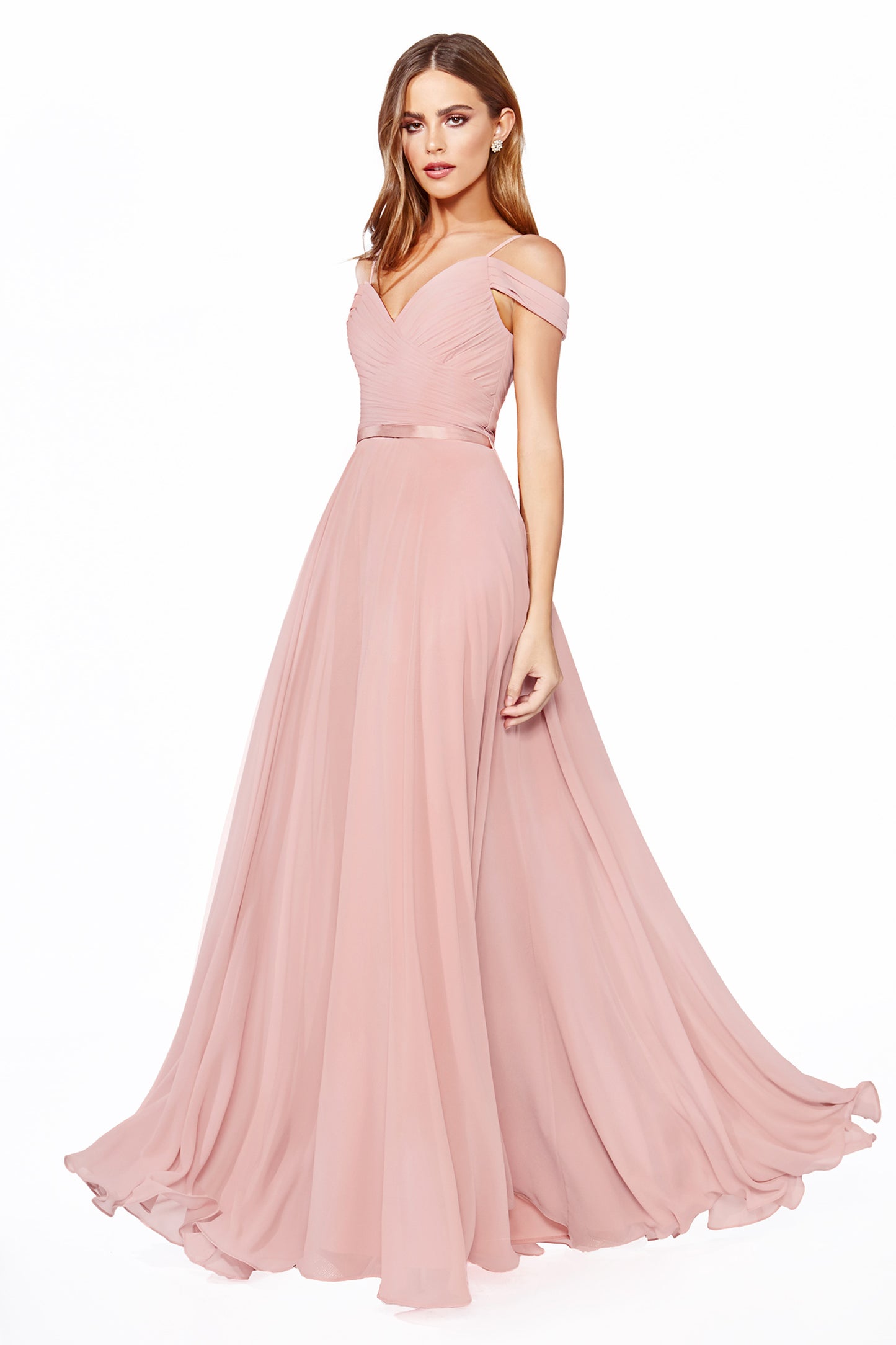 Off the Shoulder A-Line Chiffon Dress by Cinderella Divine CD0156 - Special Occasion/Curves