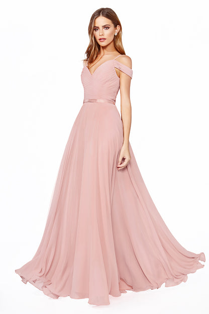 Off the Shoulder A-Line Chiffon Dress by Cinderella Divine CD0156 - Special Occasion/Curves