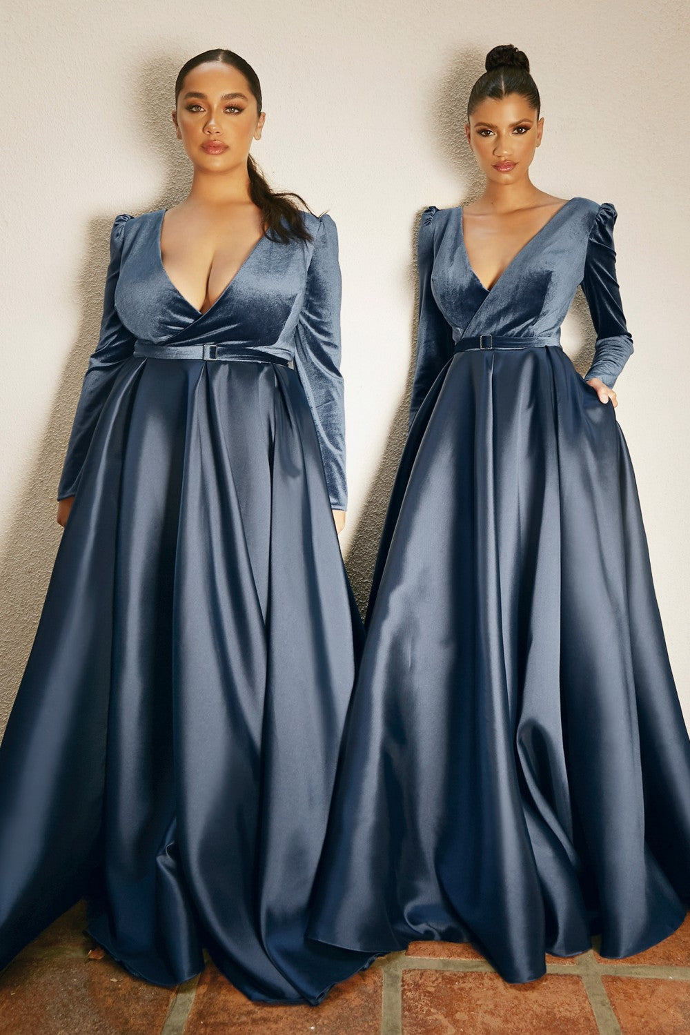 Long Sleeves Velvet and Mikado Ball Gown - Women Formal Dresses By Ladivine CD226C - Curves