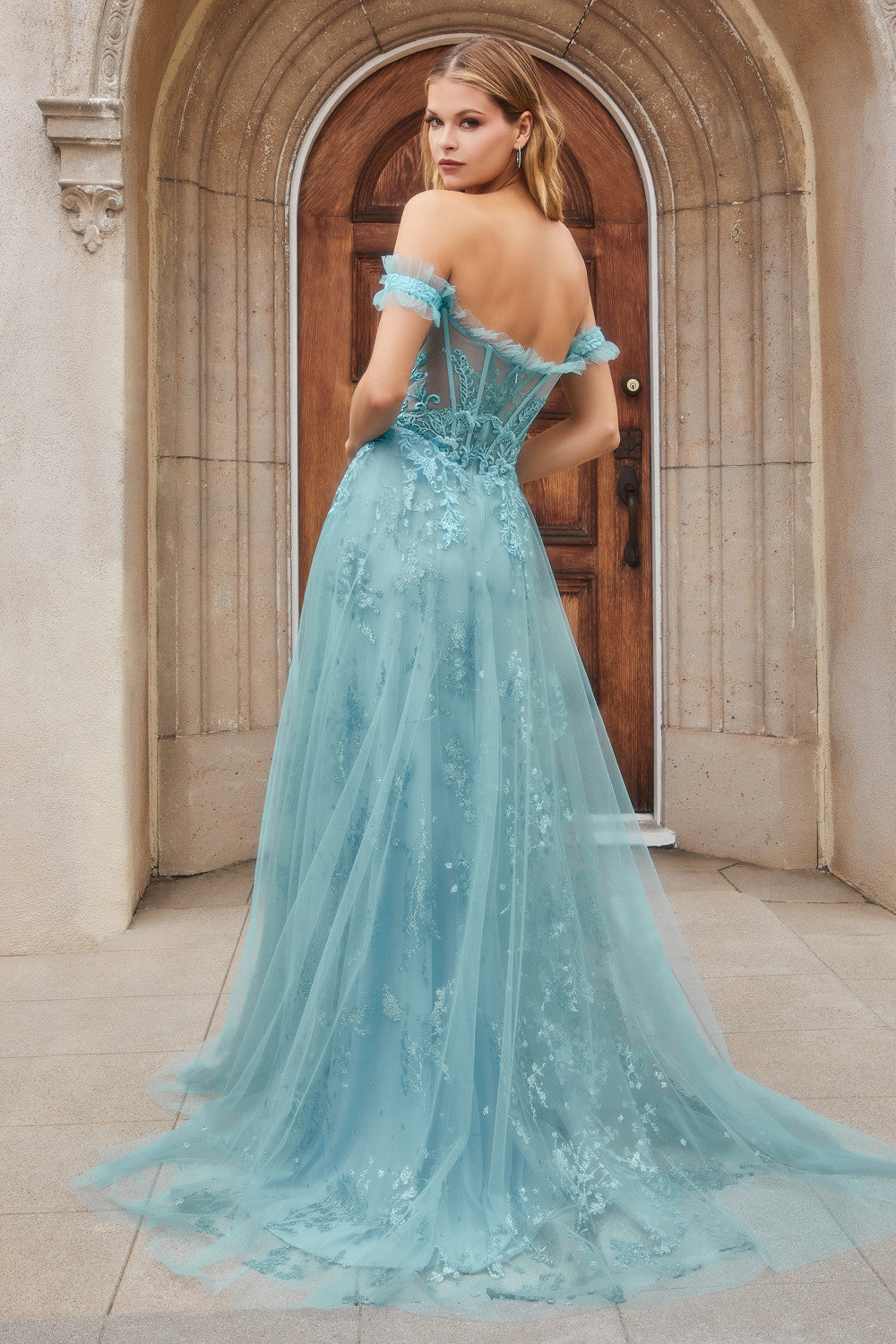 Cerulean-blue_1 Off Shoulder A-Line Gown A1154 - Special Occasion