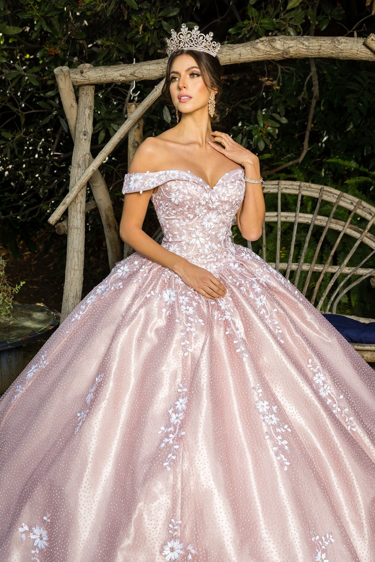 Dusty Rose_2 Off Shoulder Floral Applique Quinceanera Dress AS8060J