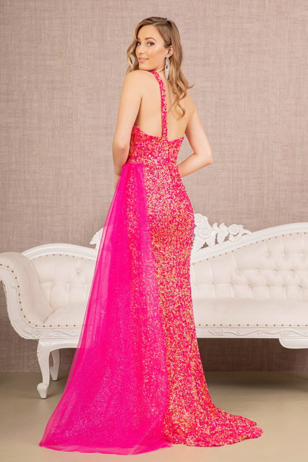 Fuchsia_1 Sequin Glitter Asymmetric Mermaid Women Formal Dress - GL3133 - Special Occasion-Curves