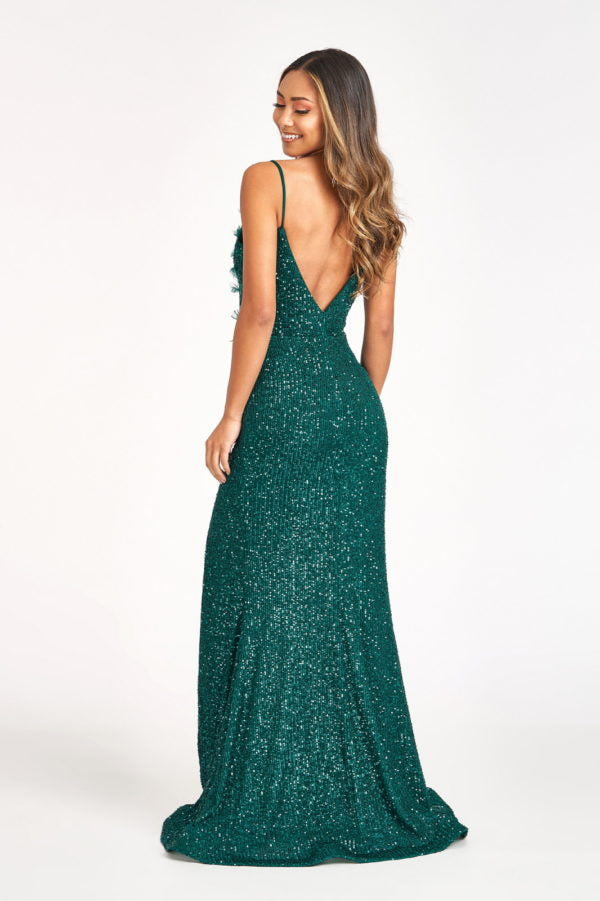 Elizabeth K - GL3055 - Sequin V-Neck Mermaid Side Slit  Dress - Special Occasion/Curves