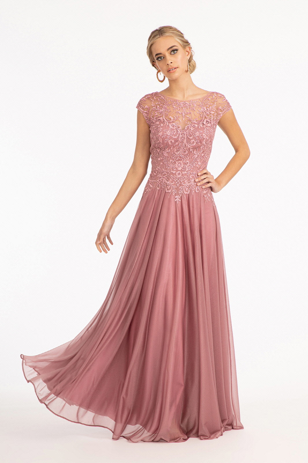 Elizabeth K - GL3068 - Embroidered A-line Cap Sleeve Scoop-Neck Gown- Special Occasion/Curves