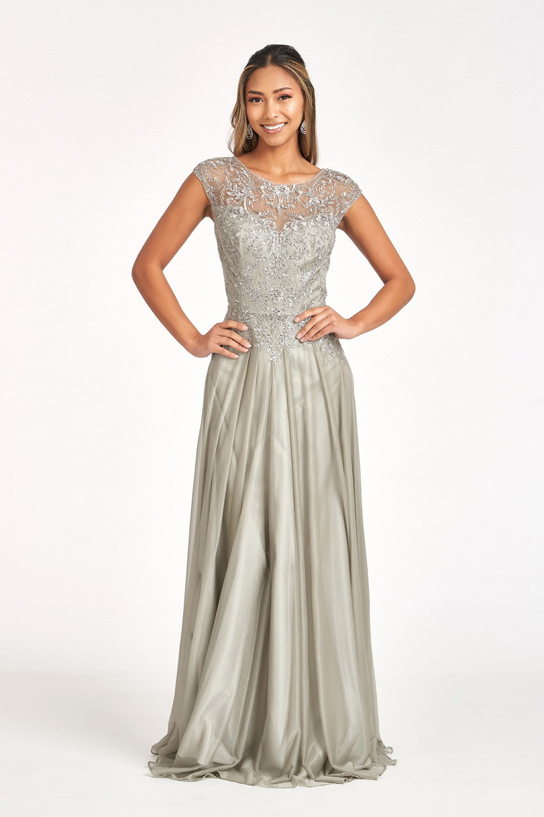 Elizabeth K - GL3068 - Embroidered A-line Cap Sleeve Scoop-Neck Gown- Special Occasion/Curves