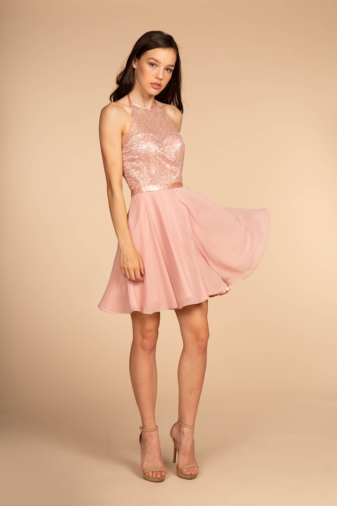 Elizabeth K - GS1621 - High-Neck Halter Cocktail Dress - Short