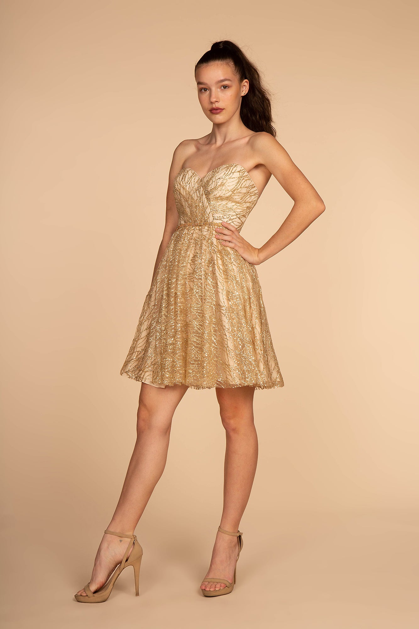 Elizabeth K - GS1627 - Glitter-Print Sweetheart Neckline Cocktail Dress - Short