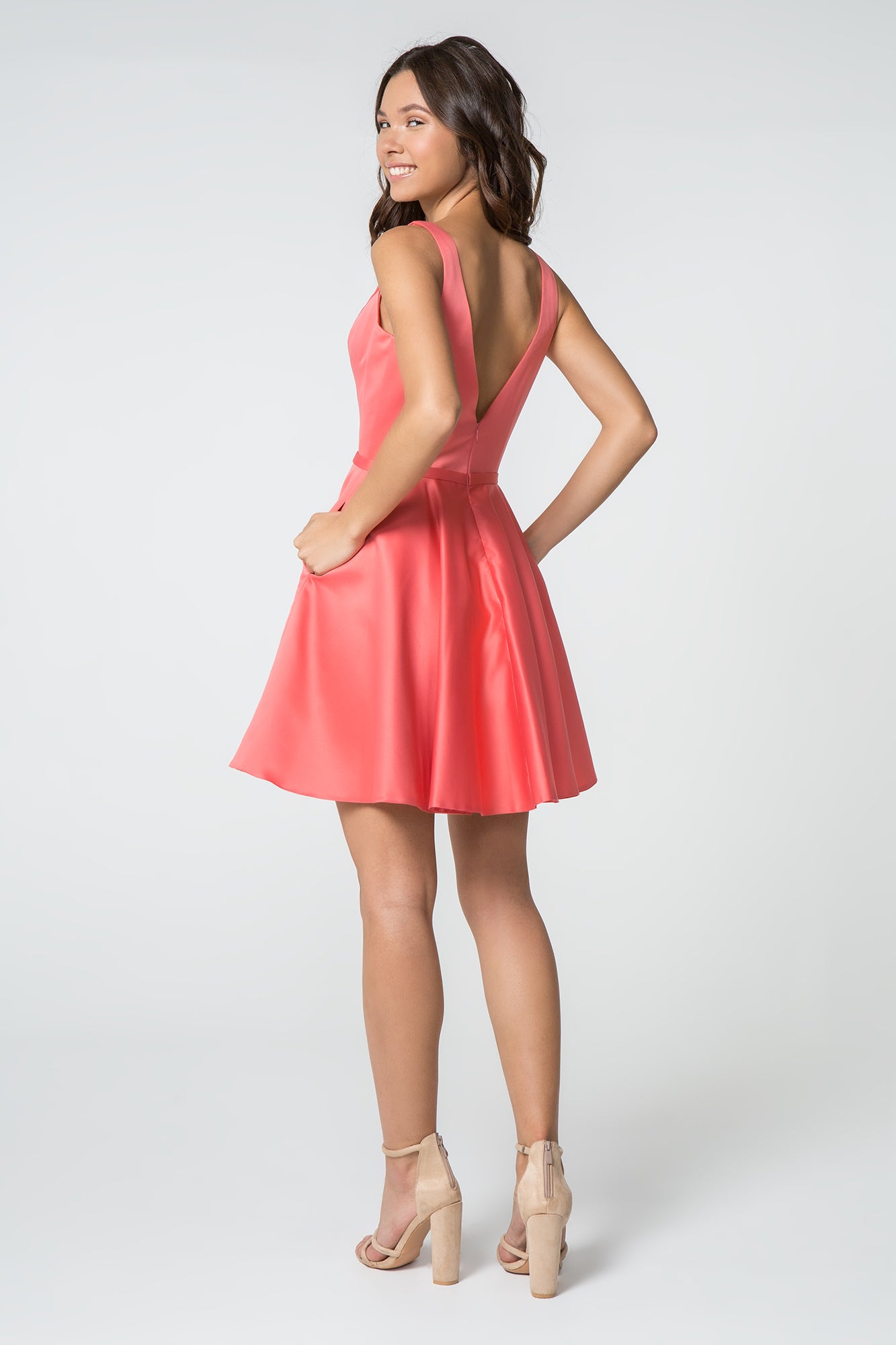 Elizabeth K - GS2854 - Deep V-Neck with Pockets Cocktail Dress - Short