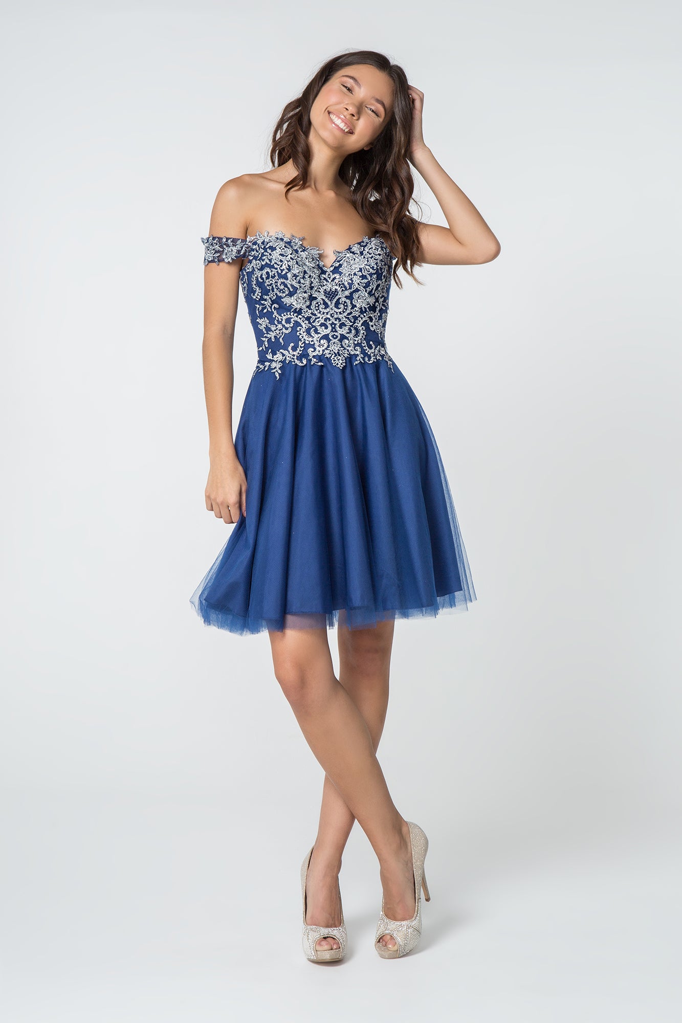 Elizabeth K - GS2862 - Bodice Cut-Away Shoulder Cocktail Dress - Short