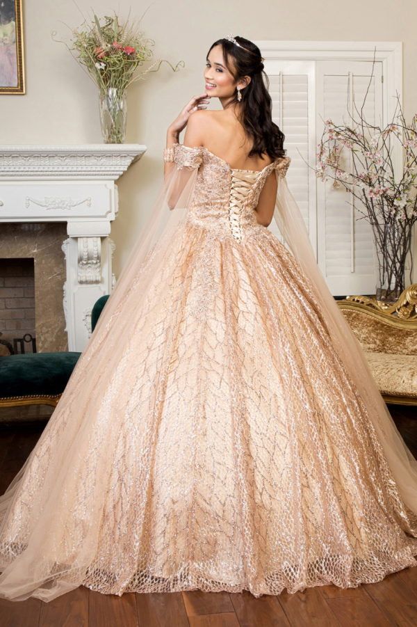 Gold_1 Elizabeth K - GL1926 - Mesh Off-Shoulder Glitter Quinceanera Dress