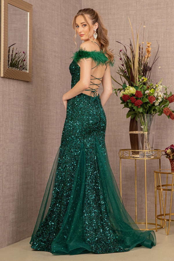 Green_1 Sheer Bodice Glitter Trumpet Dress GL3130 - Women Formal Dress - Special Occasion-Curves