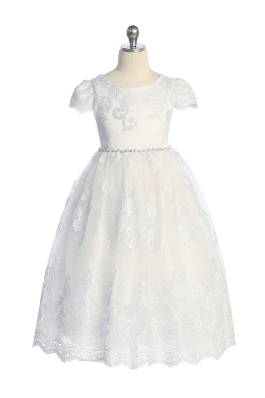 Cording Embellished Lace Sleeve Long Flower Girl Dress by AS554 Kids Dream - Girl Formal Dresses