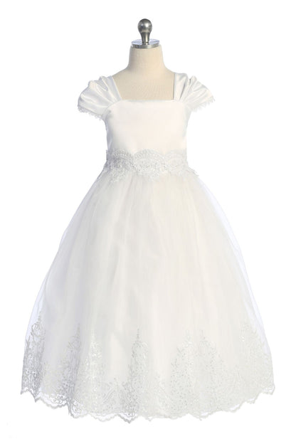 Embellished Organza Pleated Cap Sleeve Long Flower Girl Dress by AS556 Kids Dream - Girl Formal Dresses