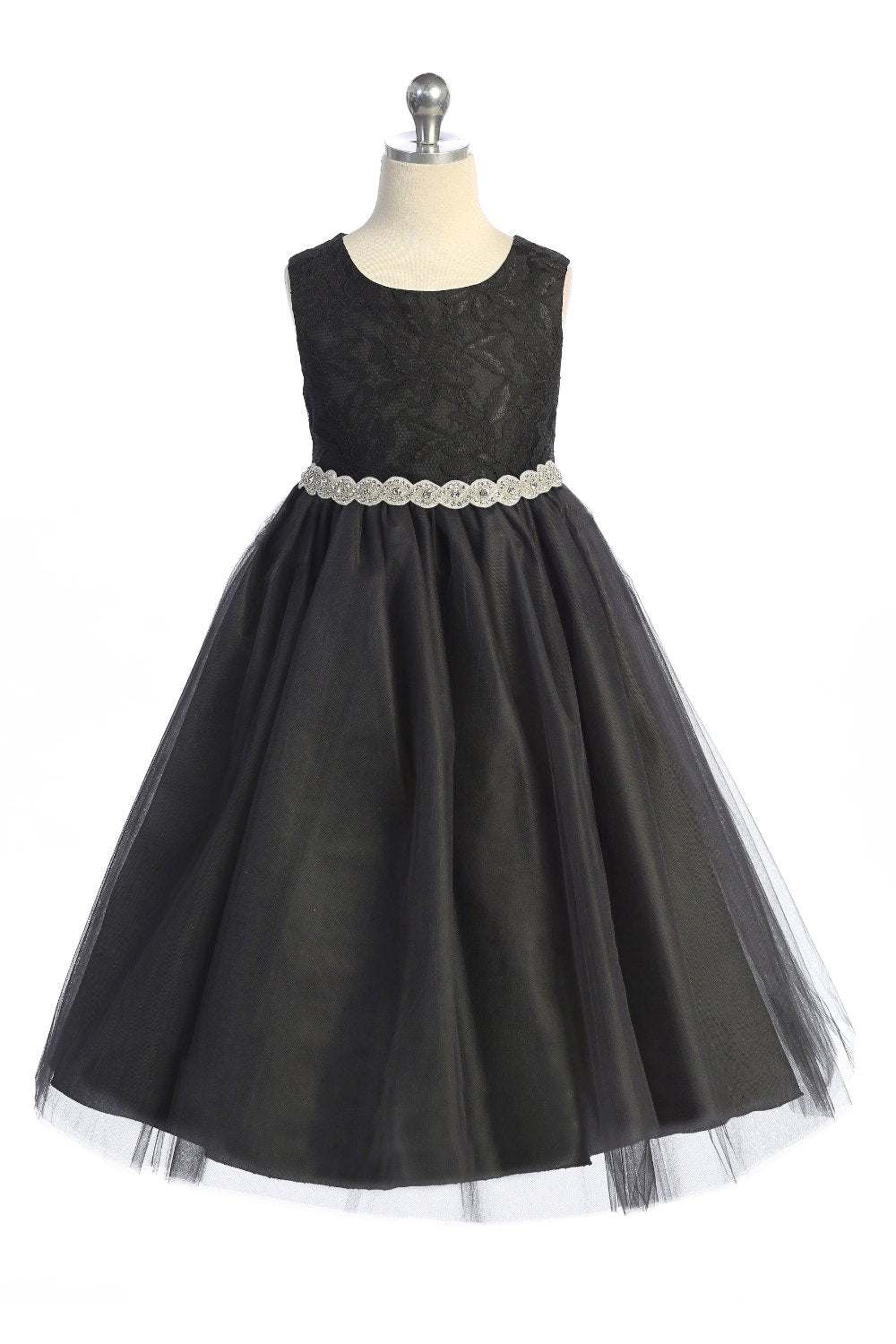 Long Lace Illusion with Rhinestone Trim Girl Party Dress by AS524-A Kids Dream - Girl Formal Dresses