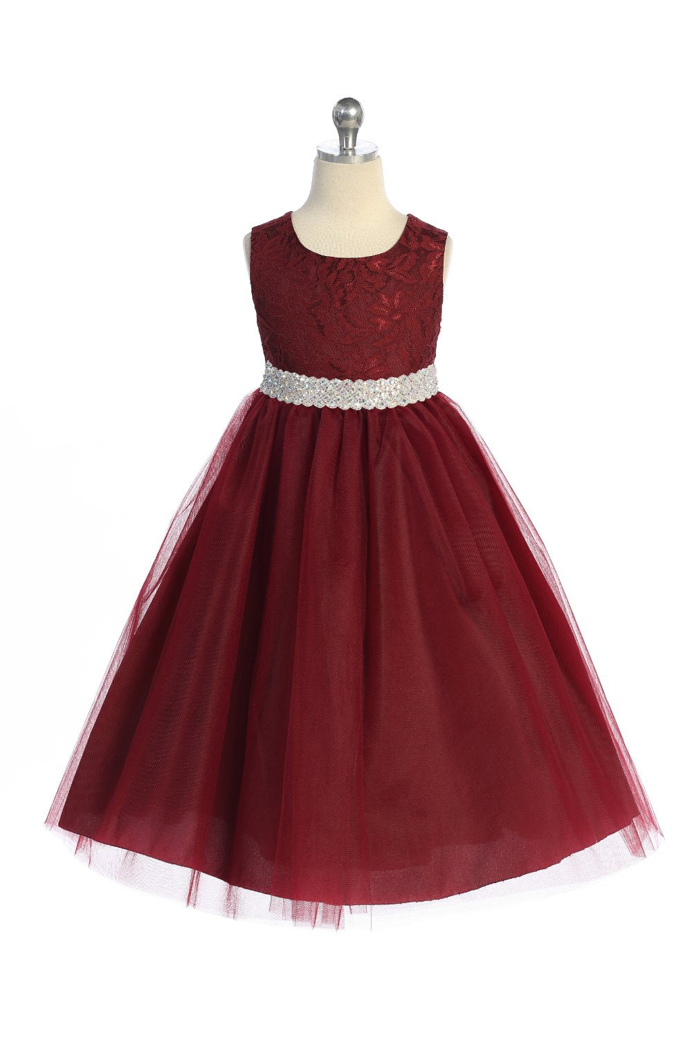 Long Lace Illusion with Thick Rhinestone Trim Girl Party Dress by AS524-E Kids Dream - Girl Formal Dresses