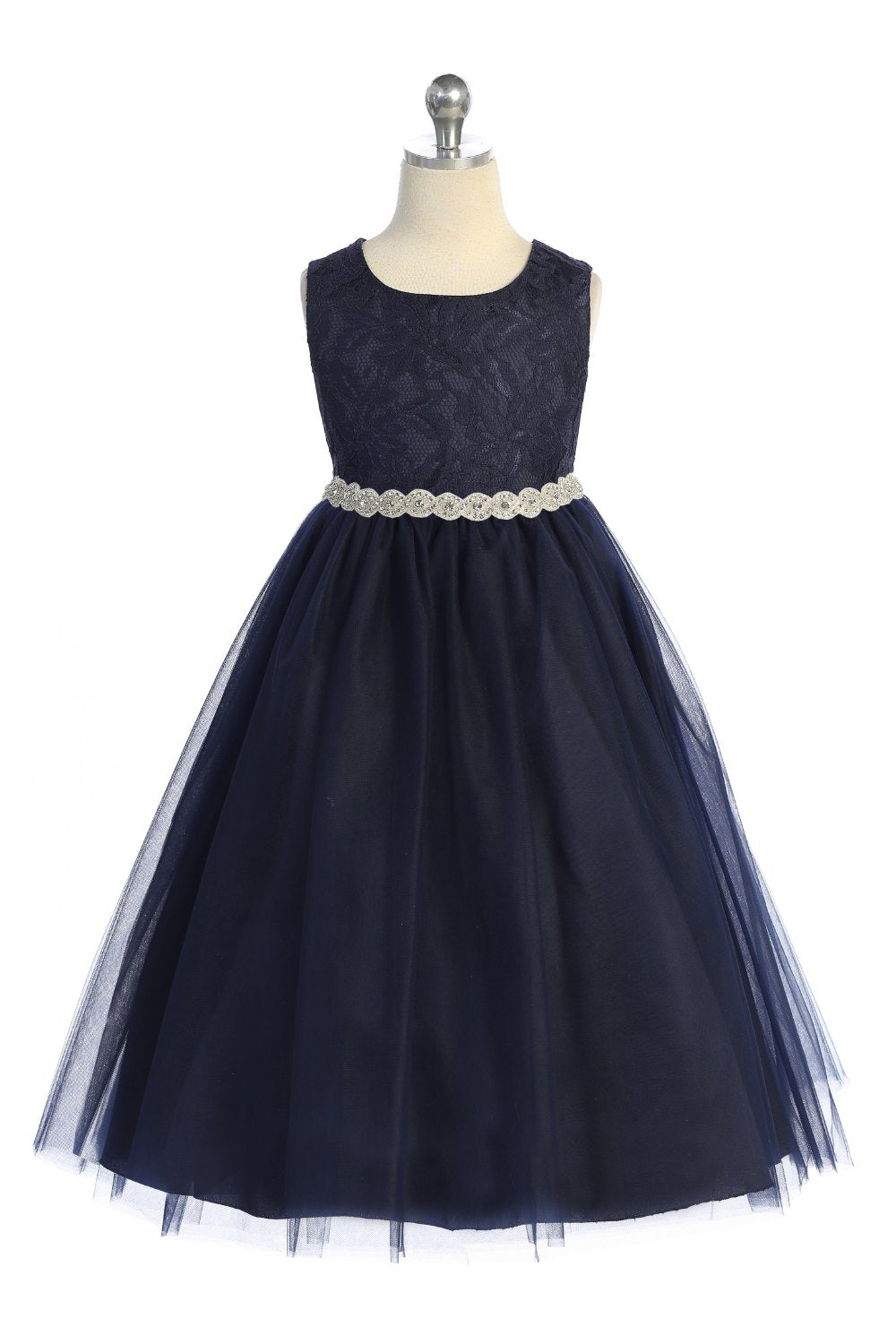 Long Lace Illusion with Rhinestone Trim Girl Party Dress by AS524-A Kids Dream - Girl Formal Dresses