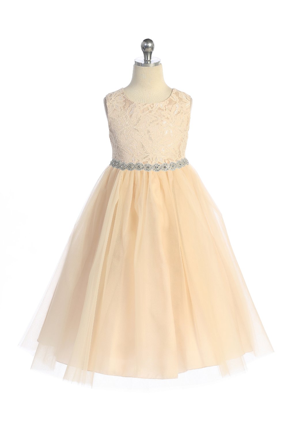 Long Lace Illusion with Rhinestone Trim Girl Party Dress by AS524-A Kids Dream - Girl Formal Dresses