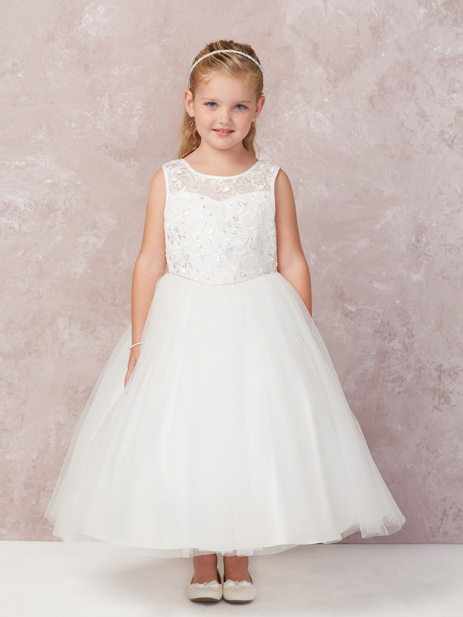 Ivory Girl Dress with Applique Bodice Tulle Skirt - AS5747