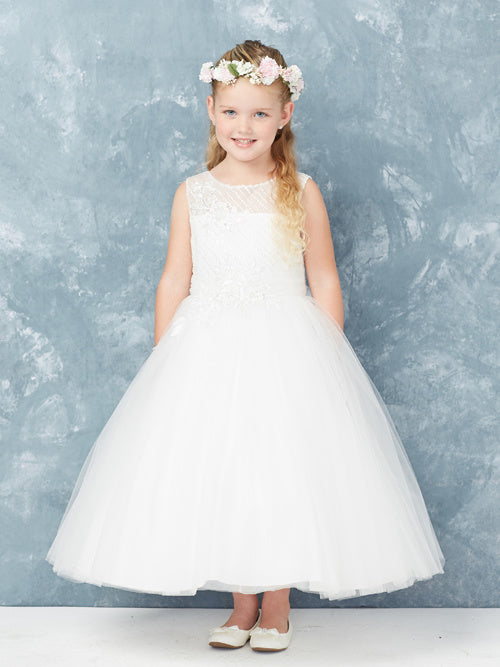 Ivory Girl Dress with Embroidery Lace Applique - AS5753