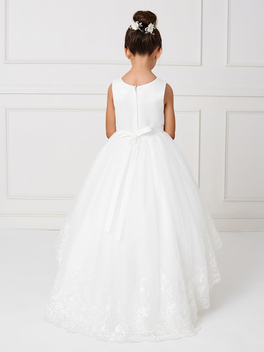 Ivory_1 Girl Dress with Beautiful Illusion Neckline Dress - AS5797