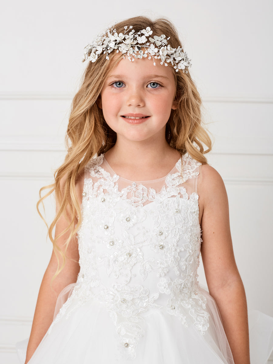 Ivory_2 Girl Dress with Sleeveless Illusion Neckline Pageant Dress - AS7018