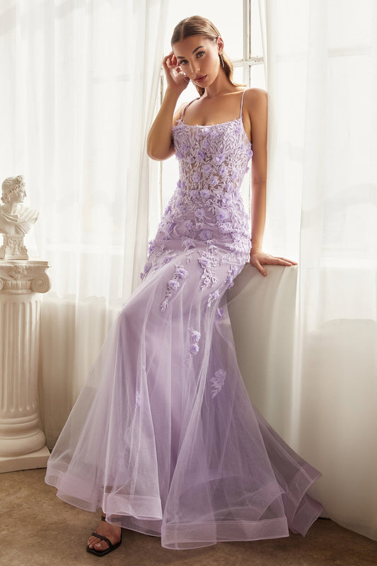 Lavender Fitted Floral Mermaid Gown CD995 - Women Evening Formal Gown - Special Occasion