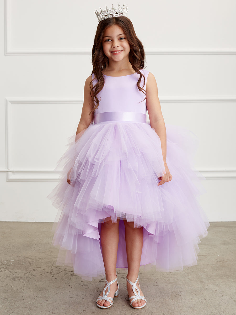 Lilac Girl Dress with Ruffled Tulle High-Low Dress - AS5658