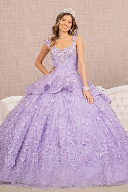 Lilac Jewel 3-D Butterfly Applique Sweetheart Quinceanera Dress - GL3112