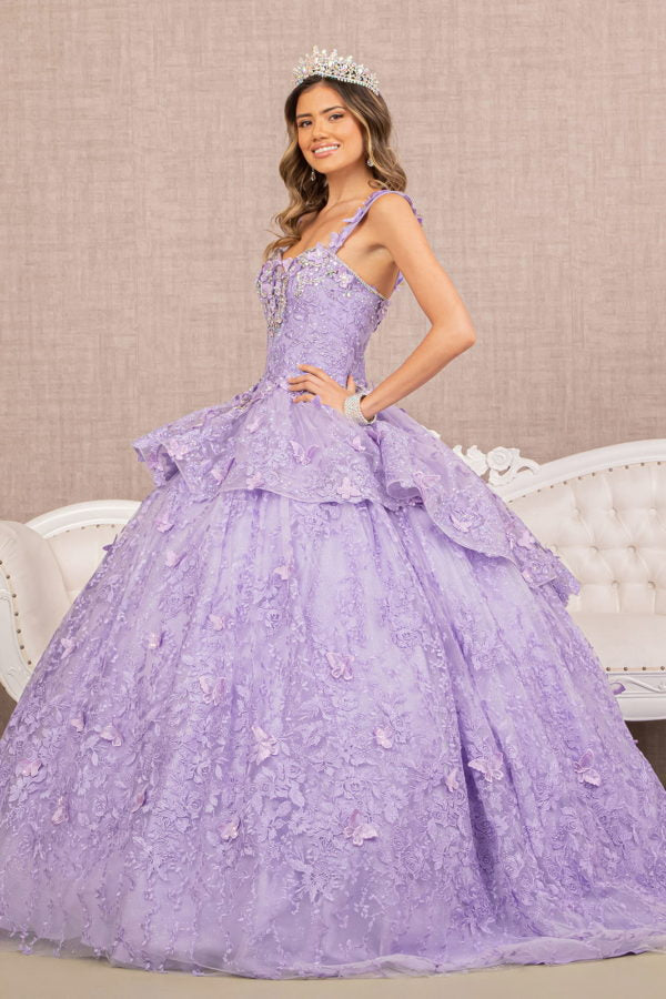 Lilac_1 Jewel 3-D Butterfly Applique Sweetheart Quinceanera Dress - GL3112