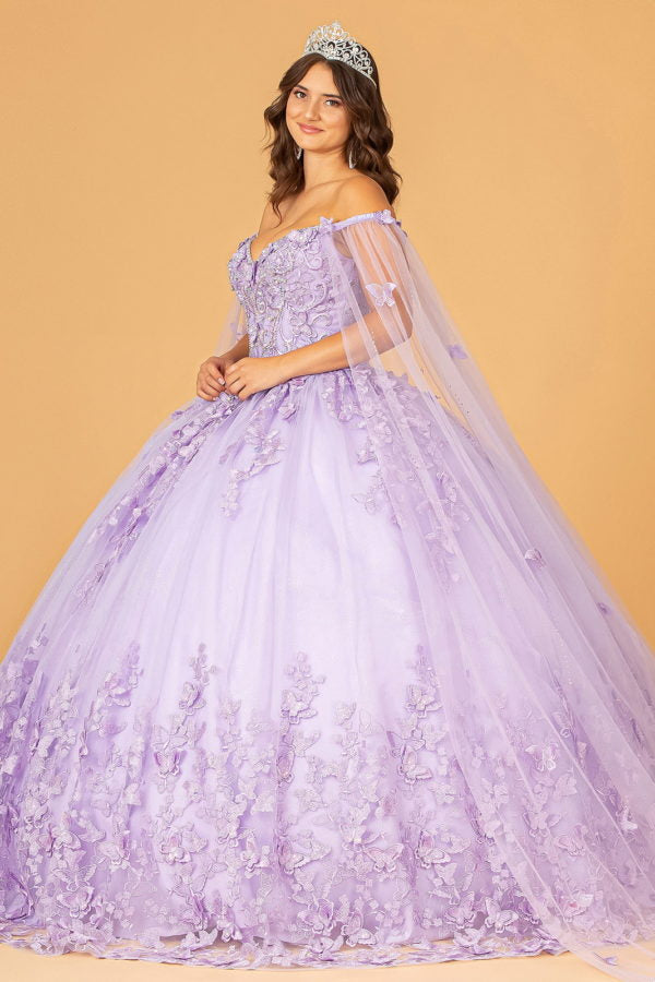 Lilac_2 GL3110 - Butterfly Applique Glitter Quinceanera Dress