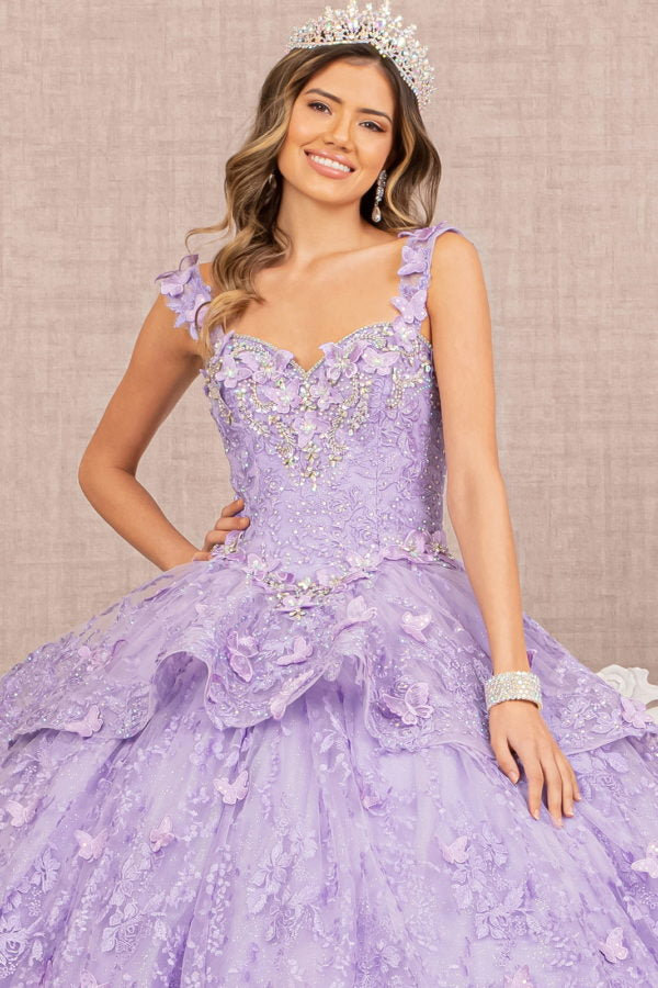 Lilac_2 Jewel 3-D Butterfly Applique Sweetheart Quinceanera Dress - GL3112