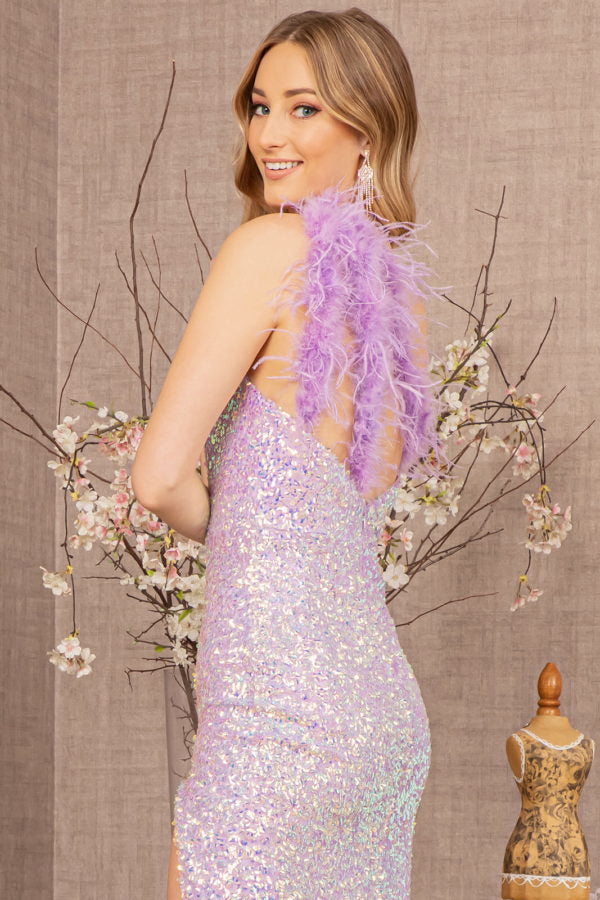 Lilac_3 Sequin Asymmetric Mermaid Slit Gown GL3165 -Women Formal Dress- Special Occasion-Curves