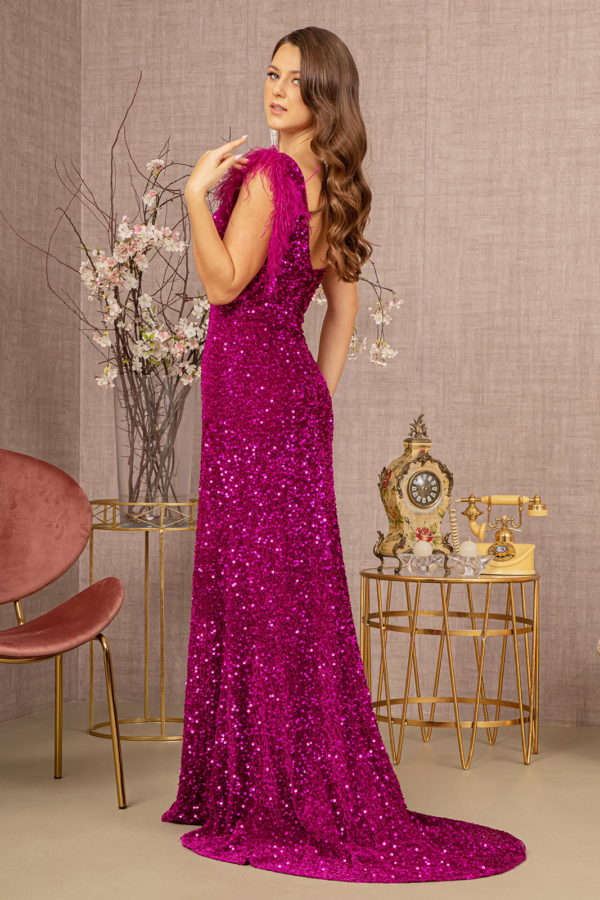 Magenta_1 Asymmetric Feather Mermaid Women Formal Dress - GL3154 - Special Occasion-Curves