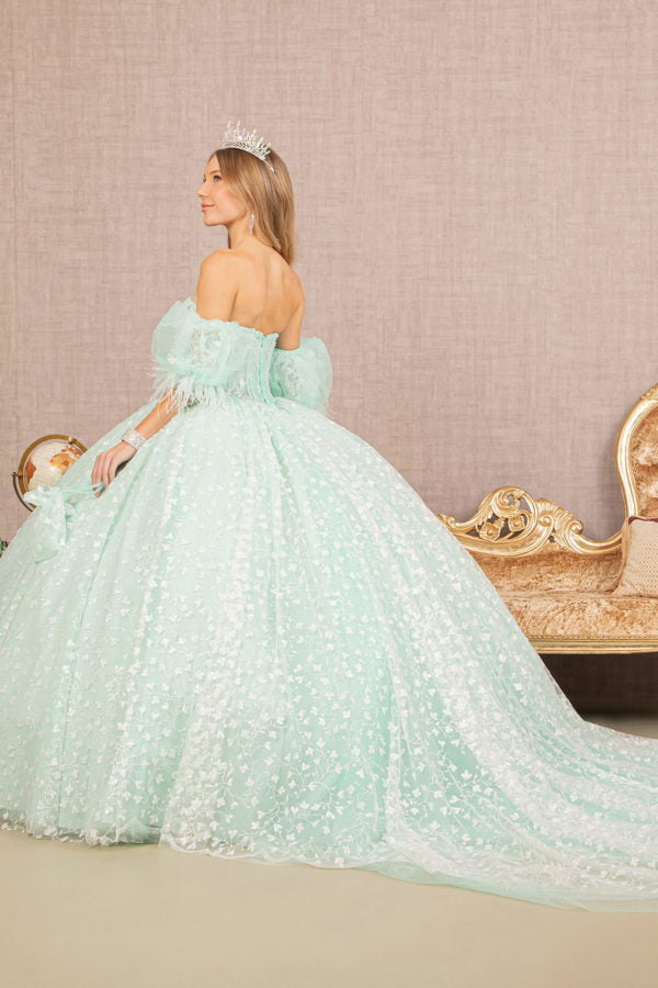 Mint_1 Jewel Strapless Quinceanera Dress with Short Puff Sleeves - GL3176