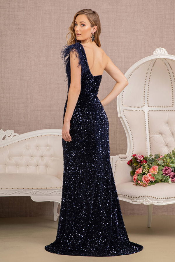 Navy_1 Asymmetric Feather Mermaid Women Formal Dress - GL3154 - Special Occasion-Curves