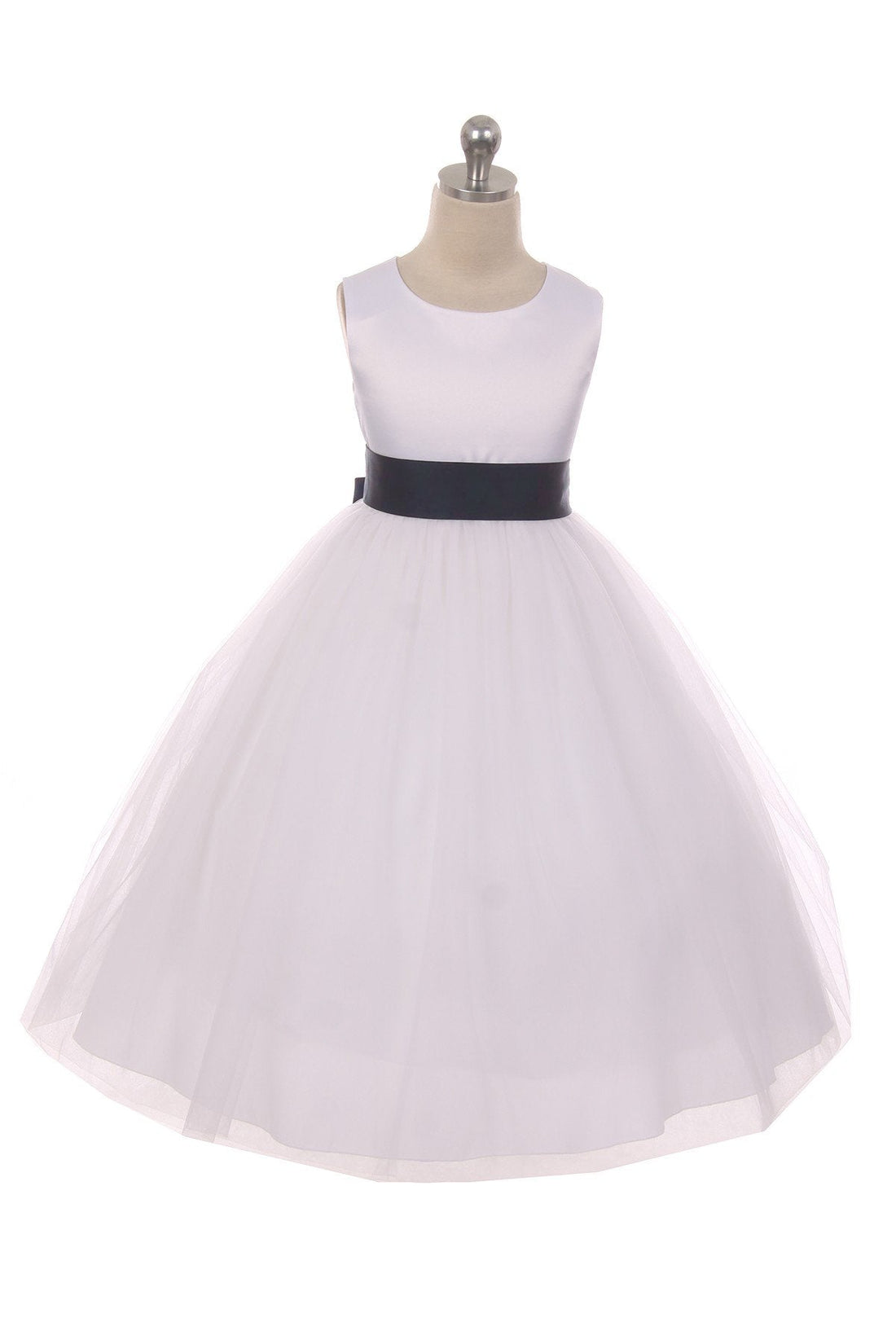 Navy blue Girl Dress - Ivory Satin Sash Bow Girl Dress - AS411 Kids Dream