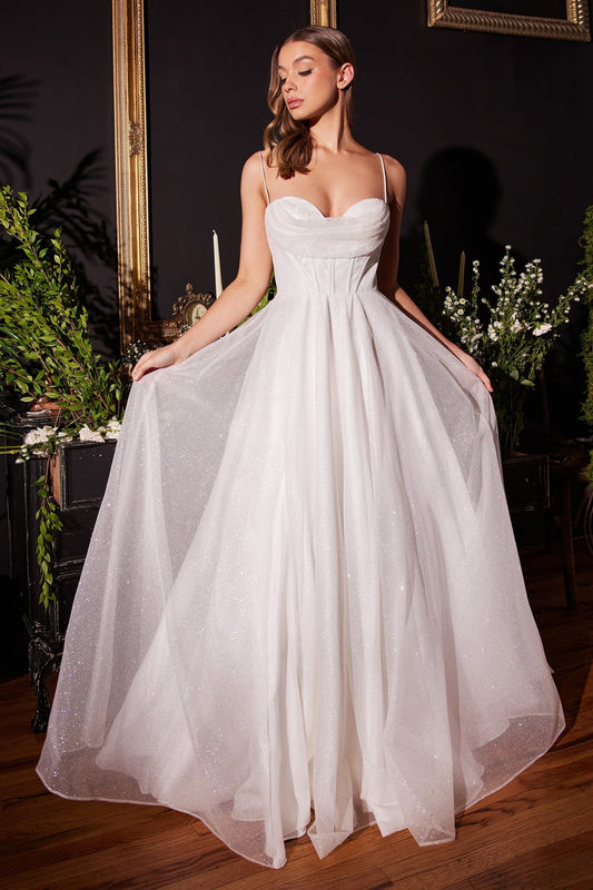 Glitter Flocked A-Line Bridal Gown by Cinderella Divine CD253W