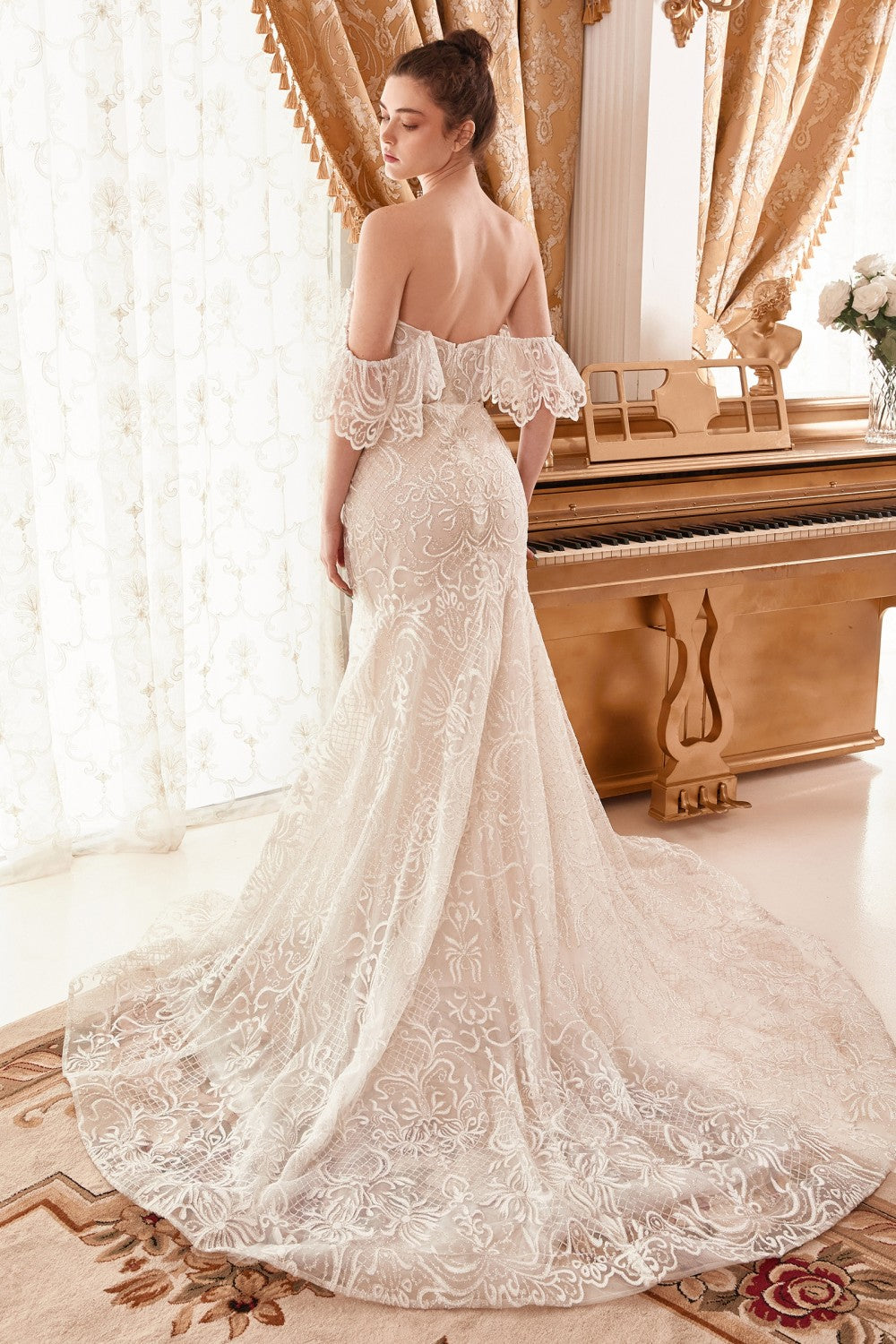 Off-White Nude_1 Lace Off The Shoulder Mermaid Bridal Gown A1104W