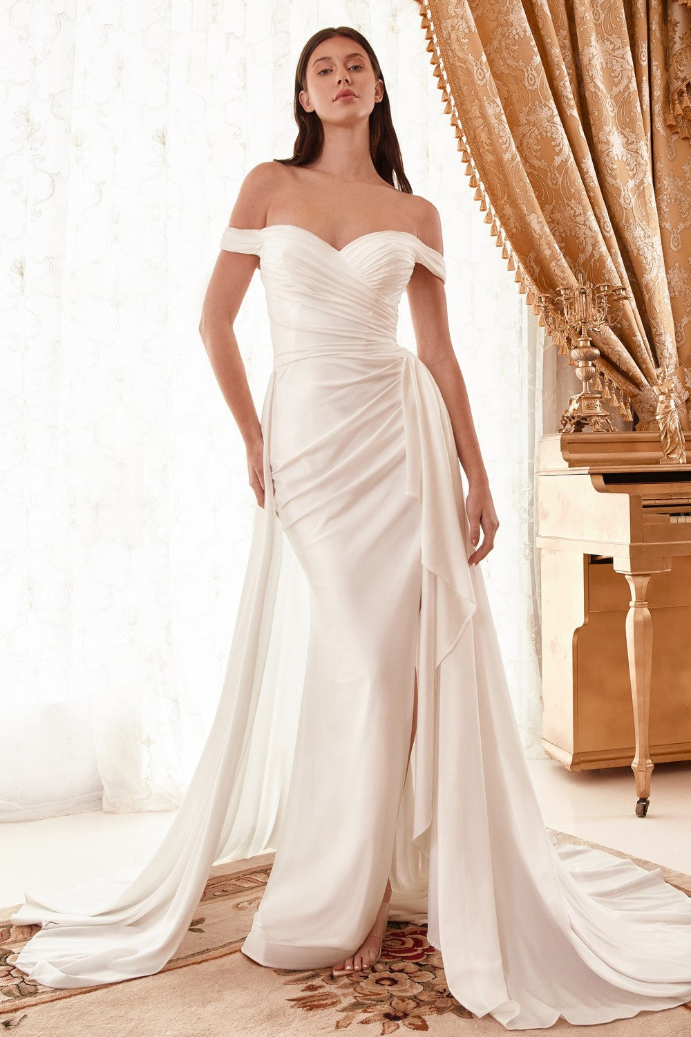 Off-White Off The Shoulder Bridal Gown with Overskirt WN315